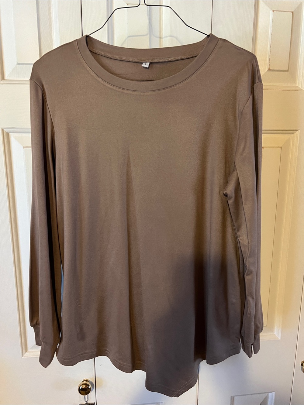 Women’s Long Sleeve Crewneck Top in Taupe - Classic Everyday Tee